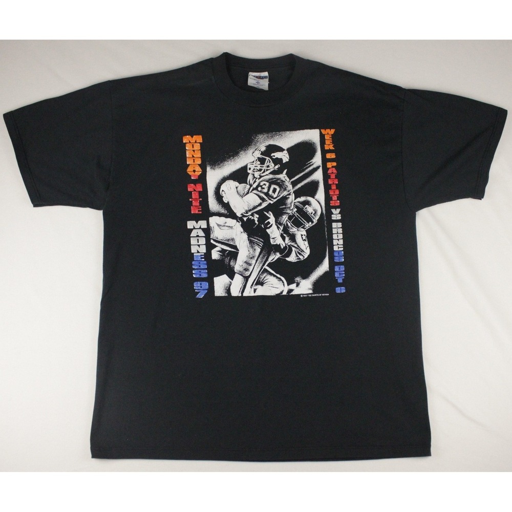 Vintage 1997 Monday Nite Madness Patriots vs Broncos T-Shirt Men XL Black‎